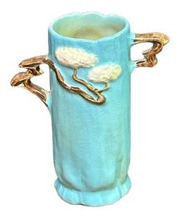 J6 - Vintage Roseville Pottery Ming Tree Vase Celestial Blue