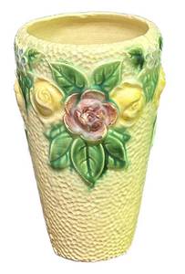J6 - Vintage Roseville Pottery Rozane Cone Vase 8 in Floral Relief