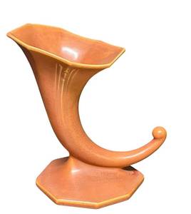 J6 - Roseville Russco Cornucopia Vase 8.5 in Orange Gold Glaze