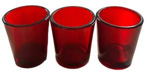 J5 - Red Glass Candle Holders (Lot of 3)