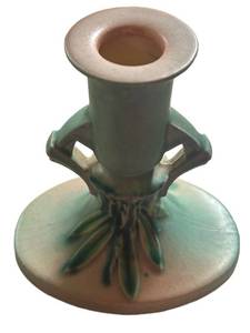 J4 - Roseville Moss Pattern Ceramic Candle Holder 1930