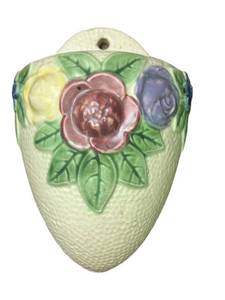 J4 - Vintage Roseville Rozane Ivory Floral Wall Pocket Planter