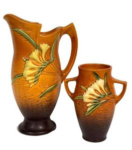 F2 - Vintage Roseville Freesia Vase & Ewer (Lot of 2)