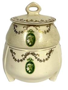 M3 - Antique Roseville Medallion Pottery Pin Holder & Covered Dish (Lot of 2)