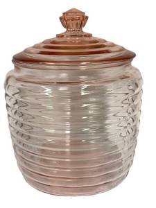 E2 - Vintage Anchor Hocking Manhattan 8 Horizontal Ribbed Lidded Jar