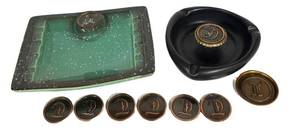 E5 - Vintage Roseville Hyde Park Ashtrays With Interchangeable Letters (Lot of 2)