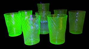 M4 - Vintage Anchor Hocking Vaseline Glass Spiral Tumblers (Lot of 7)