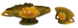 M3 - Vintage Roseville Pottery Peony Console Bowl & Floral Frog (Lot of 2)