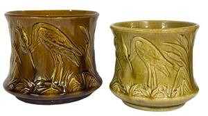 F2 - Two Antique Roseville Pottery Stork Planters