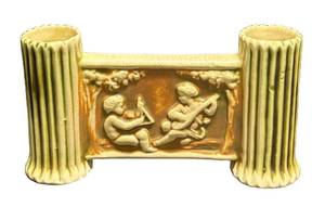 K5 - Antique Roseville Pottery Donatello Cherub Gate Double Bud Vase