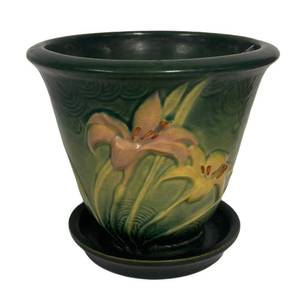 K4 - Vintage Roseville Zephyr Lily Flower Pot and Saucer