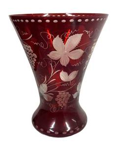 I4 - Vintage Egermann Red Cut-to-Clear Vase