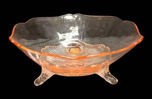 J4 - Vintage Lancaster Glass Rose Kay Footed Bowl