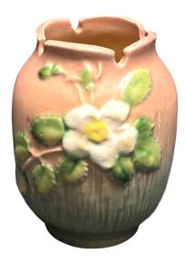 J3 - Vintage Roosevelt Pottery White Rose Vase
