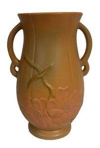 Vintage Weller Wild Rose Double Loop Handled Vase