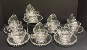 A2 - Vintage Imperial Glass Candlewick Teacups & Saucers