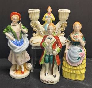 B6 - Vintage Occupied Japan Porcelain Figurines & Candle Holder