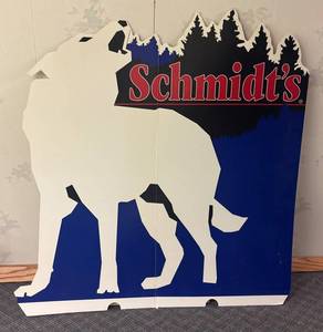 W - Vintage Schmidts Beer Advertising Display Sign - Mountain Scene Cutout