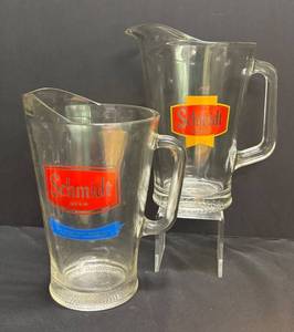 A5 - Two Vintage Schmidt Beer Glass Pitchers