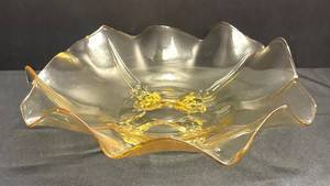 Vintage Cambridge Glass Golden Amber Footed Console Bowl