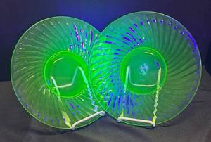 H1 - Two Hocking Uranium Glass Spiral Plates