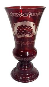 B6 - Vintage Egermann Ruby Cut Crystal Vase