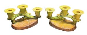 K6 - Two Roseville Wincraft Triple Candle Holders