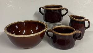 K6 - Vintage McCoy Brown Drip Glaze Pottery Bowl, Pitcher & Soup Mugs