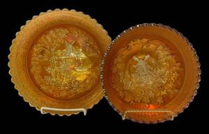 E4 - Antique Imperial Glass Windmill Marigold Carnival Glass Footed Bowls (Lot of 2)