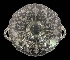 D2 - Vintage Cambridge Glass Rose Point Serving Platter With Handles