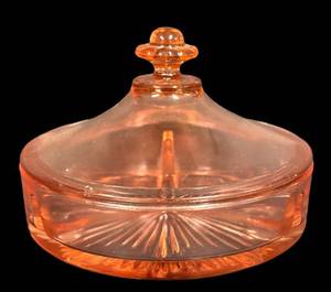 D3 - Vintage Cambridge Glass Divided Covered Candy Dish Pink