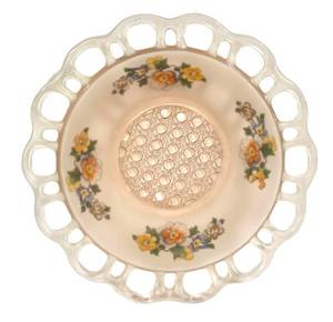 D4 - Antique Lancaster Pink Satin Depression Glass Open Work Bowl Underplate 9