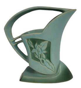 D5 - Vintage Roseville Pottery Silhouette Basket Blue-Green Matte Glaze