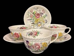 D4 - Three Vintage Johnson Brothers Garden Bouquet Teacup Sets