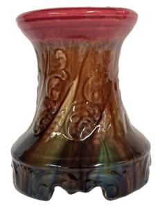 H4 -Vintage Pedestal Brush-McCoy Pottery Jardinire Base pottery piece featuring a blended glaze with a red top