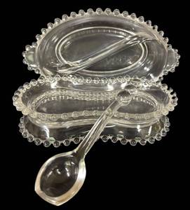 H6 - Vintage Candlewick Imperial Relish Dish & Ladle Set