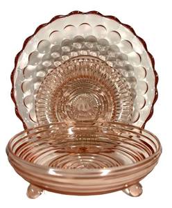 H6 - Vintage Anchor Hocking Pink Depression Glass Sherbet Plate & Bowl (Lot of 2)