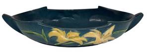 E6 - Vintage Roseville Zephyr Lily Console Bowl Bermuda Blue #476-10