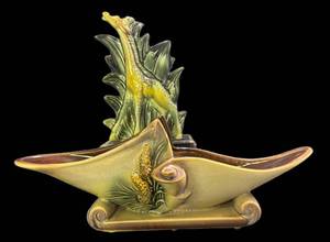Vintage Hull Pottery Giraffe Vase & Parchment and Pine Console Bowl