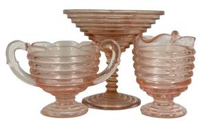 M1 - Vintage Duncan & Miller Ripple Pink Glass 3-piece Set