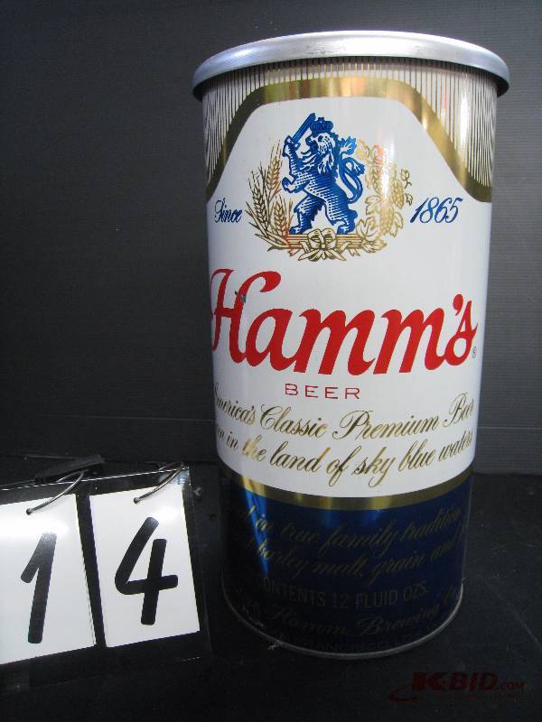 lot 14 image: Hamms Beer garbage can  ashtray - Very Nice 19 tall x 10 diam
