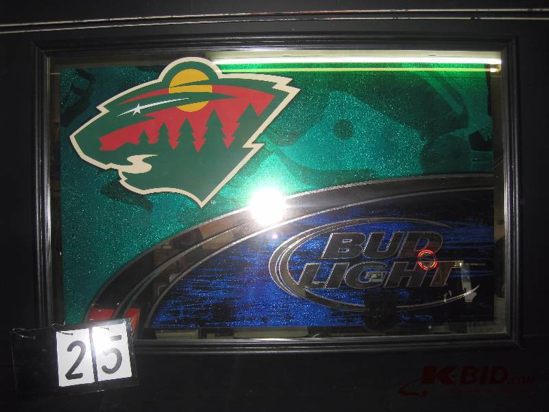 lot 25 image: MN Wild Bud Light mirror 52 w x 33 h