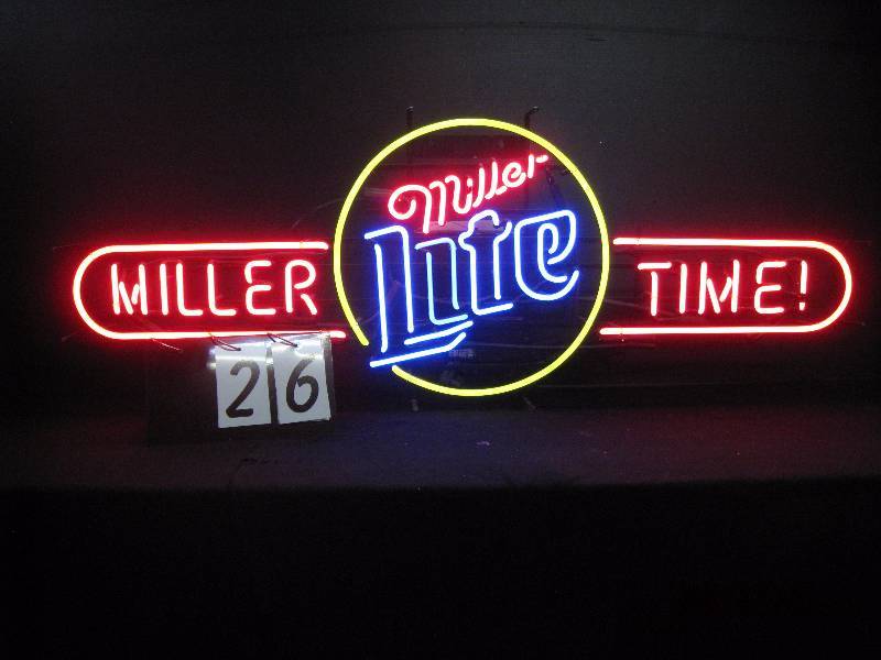 lot 26 image: Miller Time  Miller Lite neon 56 w x 20 h