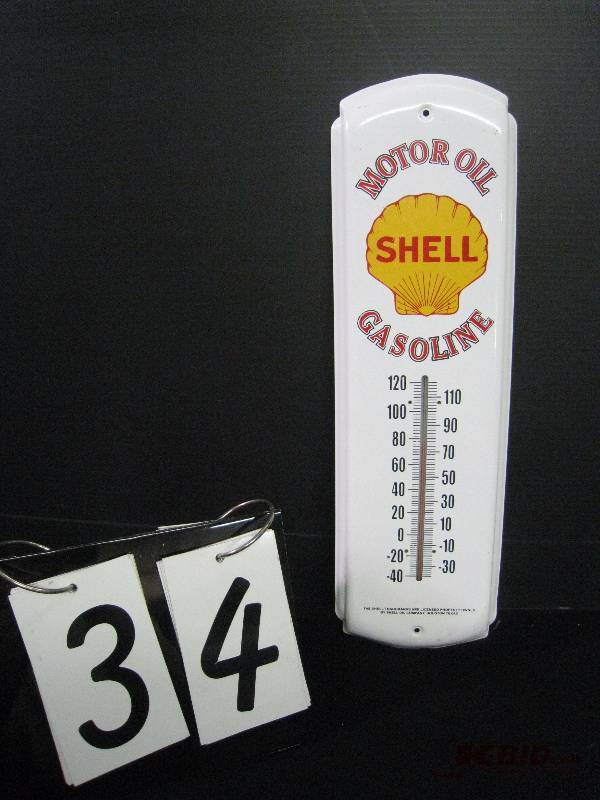 lot 34 image: Shell Oil thermometer, nice older reproduction 5 w x 17 h