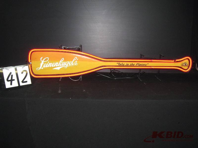 lot 42 image: Leinenkugels paddle with neon border tube - New, very nice 50 w x 11 h
