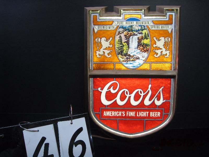 lot 46 image: Coors - Americas Fine Light Beer - light up faux stained glass 12 w x 18 h