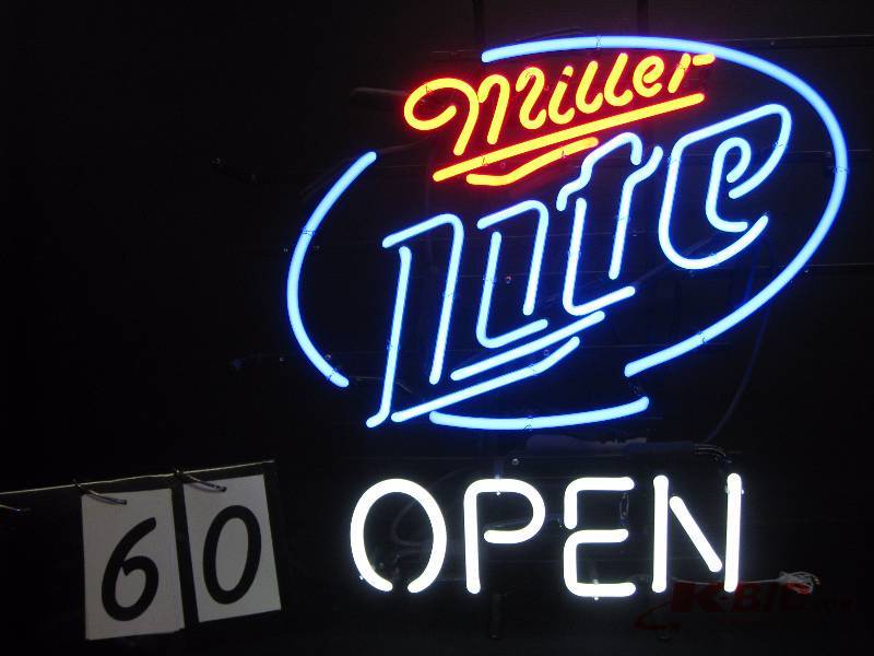 lot 60 image: Miller Lite with OPEN neon 24 w  x 23 h