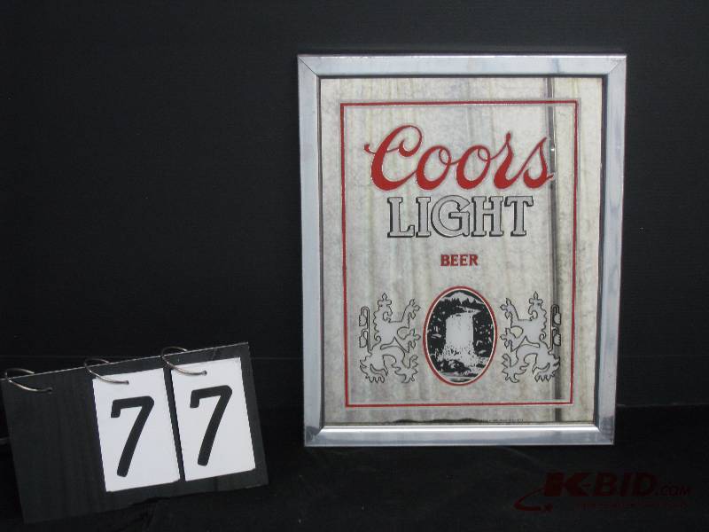 lot 77 image: Coors Light Beer mirror (white curtain in background reflection of mirror not part of graphics) 15 w x 18 h