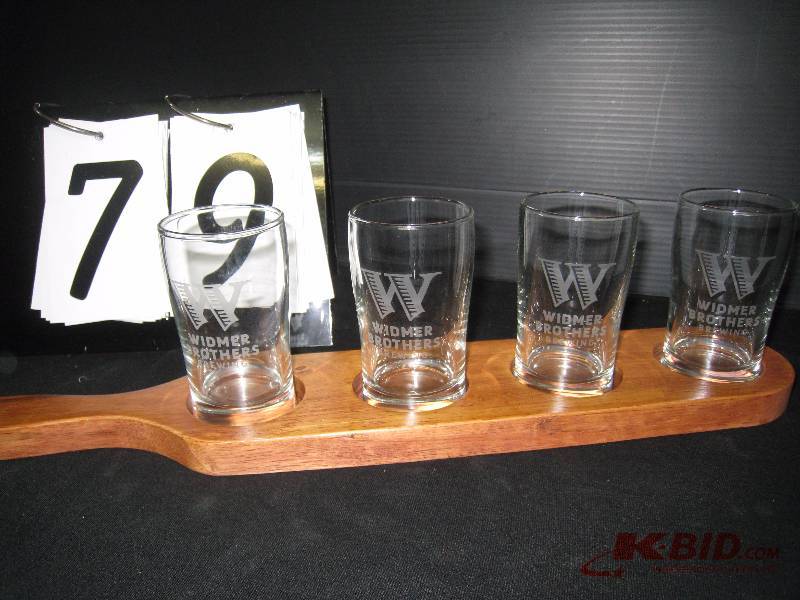 lot 79 image: Beerflight.com beer flight paddles with 4 Widmer Brothers Brewing glasses (4 oz)