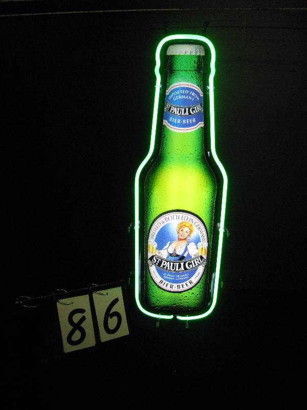 lot 86 image: St Pauli Girl bottle shaped neon  - like new 10 w x 30 h